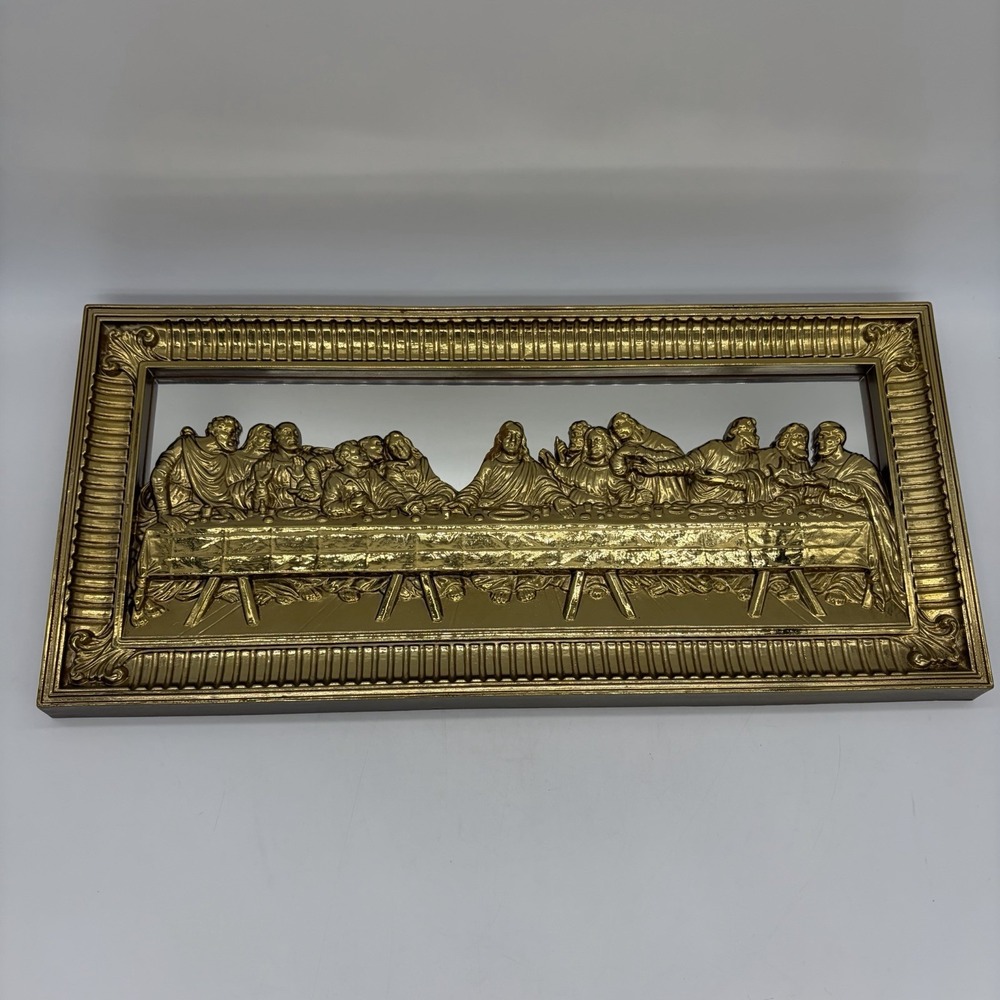 Vintage Home Interiors Last Supper Mirrored Plaque Wall Hanging Gold Made In USA